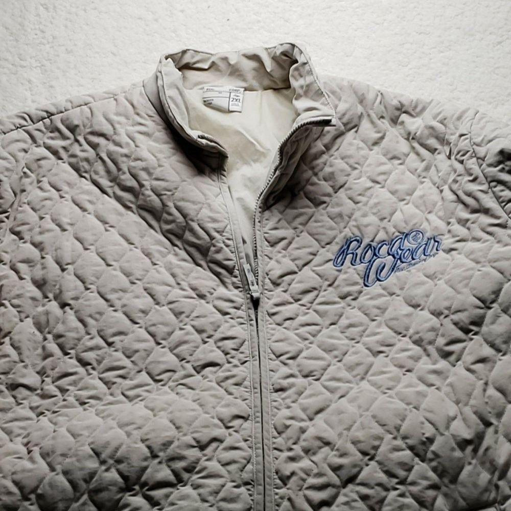 Rocawear Jacket Mens 2XL Gray Quilted Full Zip Insulated Logo Nylon Pockets